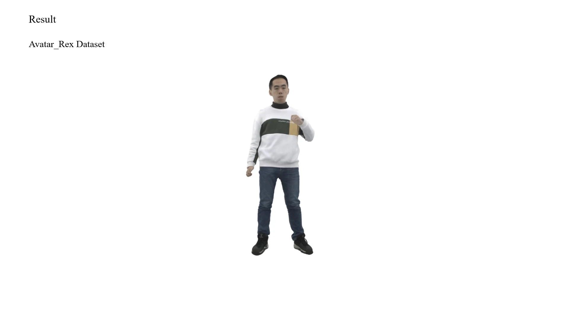Poster frame from the DSAR supplementary result video showing a reconstructed avatar.